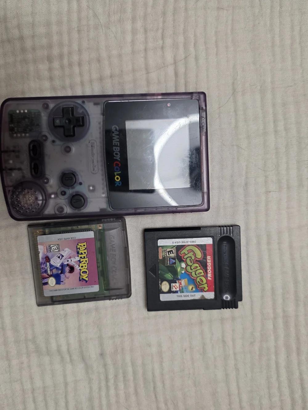Nintendo Game Boy Color Purple Transparent with Paperboy Cartridge